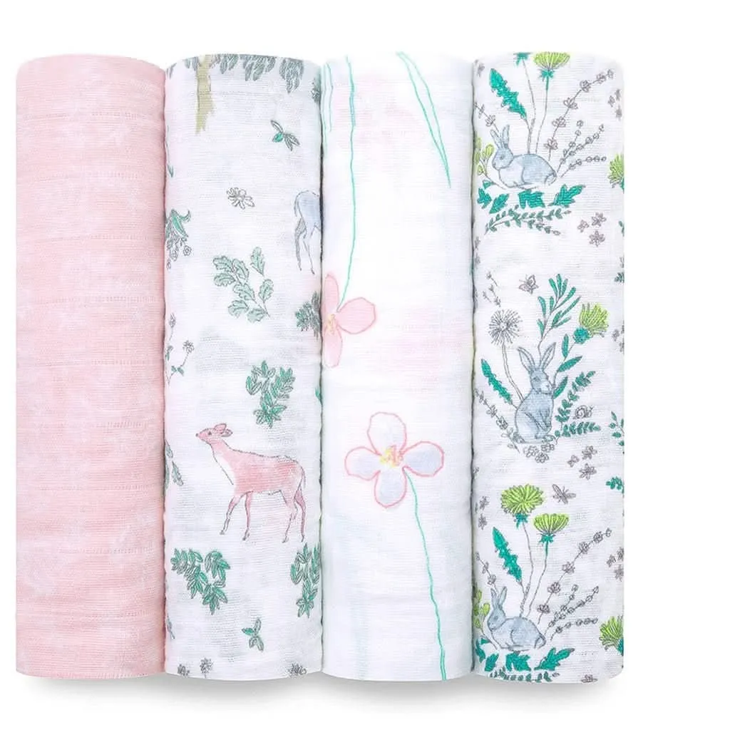 Aden & Anais Infant Boutique Classic Swaddle Blankets, Forest Fantasy, 4-pack
