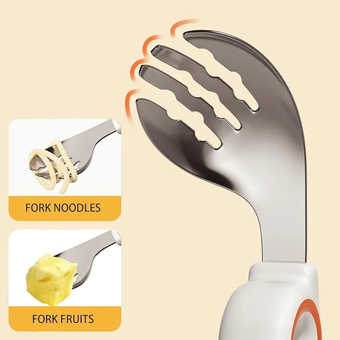 Babymoon Learn to Eat Steel Baby Kids Spoon and Fork Feeding Set with Storage Box | Self Feeding Set | Orange