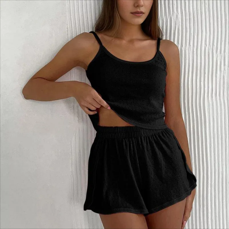 Knit Breathable Skin-Friendly Suspenders Pajamas