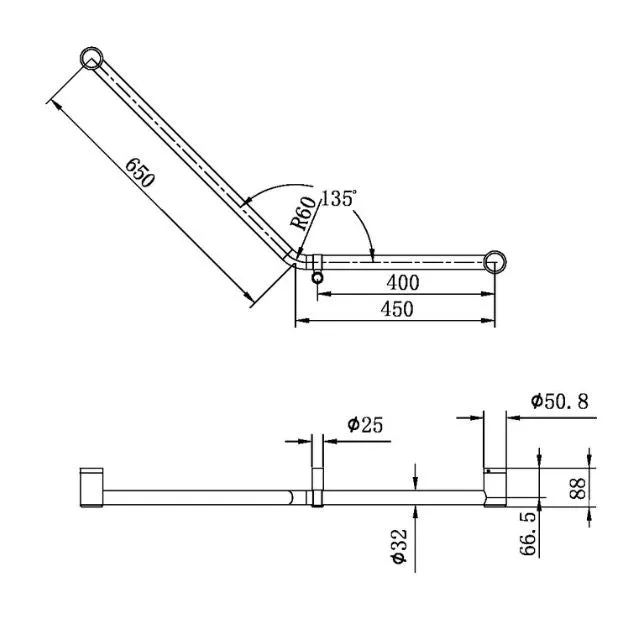 Nero Mecca Care 32mm Ambulant 45 Degree Bent Tube Grab Rail 450x650mm Matte Black
